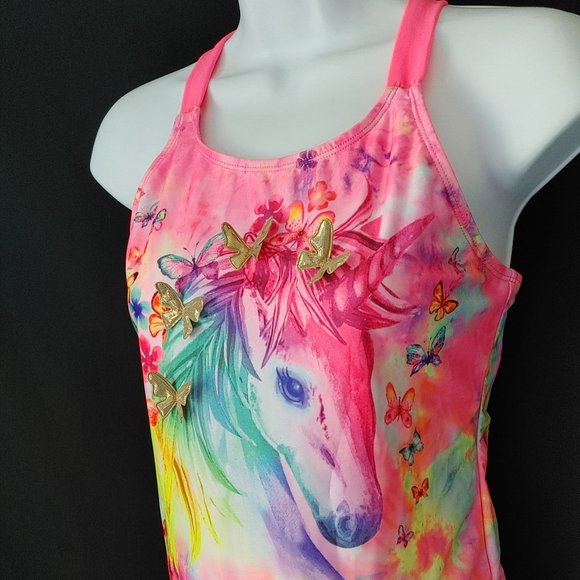 2 PIECE NEON UNICORN GIRLS SIZE 18 SWIMSUIT - Picture 4 of 5